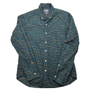 BONOBOS Zebra Print Slim Fit Shirt Mens Medium Green Teal Button Down